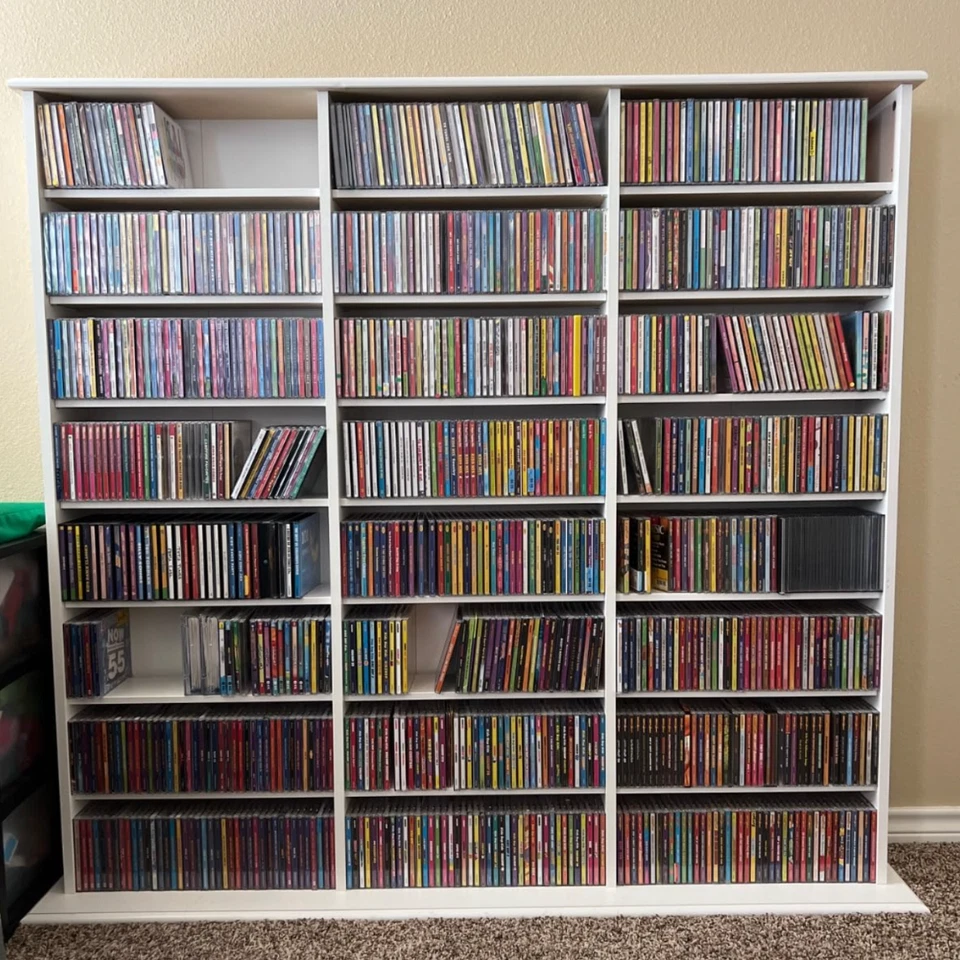 Wood Media Storage Cabinet CD DVD VHS Movie Organizer Wall Mount Shelf White - Image 1 of 4