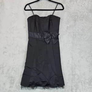 Vintage Tahari Strapless Cocktail Dress Womens Size 8 Black Satin Sweetheart Bow - Picture 1 of 8