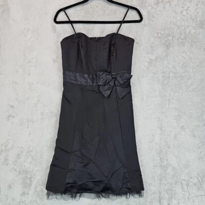 Vintage Tahari Strapless Cocktail Dress Womens Size 8 Black Satin Sweetheart Bow - Image 1 of 4