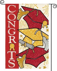 Congrats Graduation Garden Flag 12X18 Inch Double Sided Outside, Graduates Caps - Picture 1 of 7