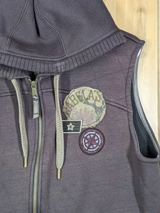 Cabela's Hooded Vest Women's 2XL Dark Gray Full Zip Patches Fleece Lined Hiking - Picture 1 of 15