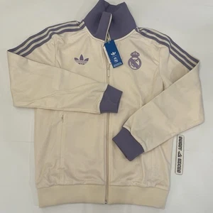 adidas Real Madrid CF Jacket Mens Size M Beckebauer Track Top Wonder White Lilac - Picture 1 of 8