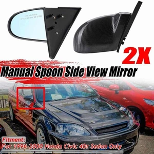 Pair For 1996-2000 4DR Honda Civic Spoon Side Door Manual Mirrors Carbon Look - Picture 1 of 12