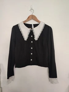 Black Friday Dangerfield Black Blouse Peter Pan Collar Size 10 - Picture 1 of 9