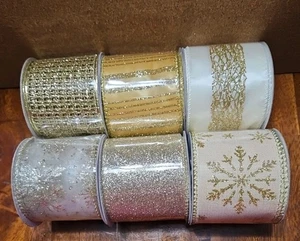 Menge 6 Rollen verdrahtet Kanten Weihnachten Band-ist 2,5" Insgesamt 30 Yards - Bild 1 von 6