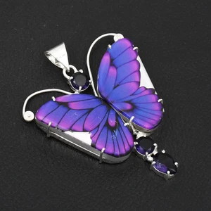 Fancy Dichroic Glass Amethyst Gemstone Butterfly Pendant Jewelry 2.6" AP-87075 - Picture 1 of 1