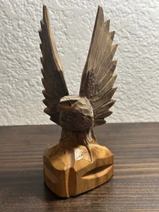 Vtg Hand Carved Eagle Wood Sculpture Art - Picture 1 of 8