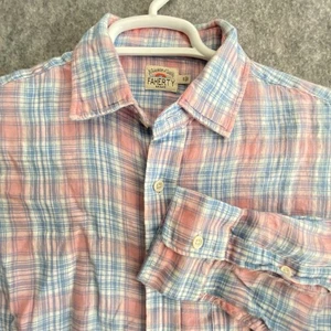 Faherty Linen Mens Small Shirt Laguna 100% Linen Long Sleeve Pink Blue Button Up - Picture 1 of 13