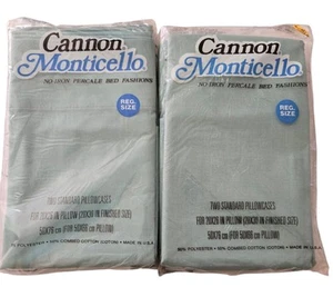 Vintage Cannon Monticello No-iron Percale Pillowcases New Solid Green - Picture 1 of 2