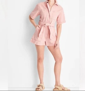 NWT Future Collective Pink Short Sleeve Utility Romper Size Large - Picture 1 of 2