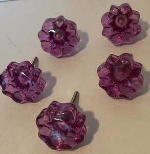 5 lila Glas Blumen Knopf Hardware Schrank Griffe Küche Griffe Schublade Griffe - Bild 1 von 6