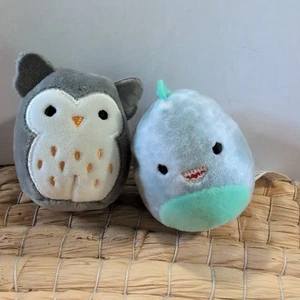 Mini juguete de peluche Kelltoy Squishmallows X2 Squishville Cheuy dinosaurio y búho caliente  - Imagen 1 de 5