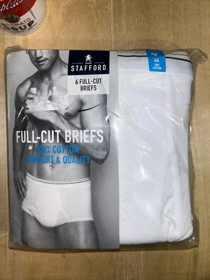 JC Penney Stafford XXL 44-46 Full Cut White Briefs 6 Pack VTG Underwear NOS NEW - Image 1 of 4