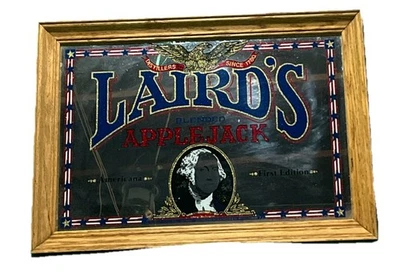VTG LAIRD'S APPLEJACK Liquor Mirror Sign Bar Wood Frame First Edition 14” X 20” - Image 1 of 4