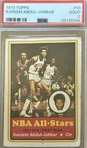 1973 Kareem Abdul Jabbar Card - w/Wilt Chamberlain- Bucks vs Lakers - PSA 2 HOF! - Picture 1 of 2