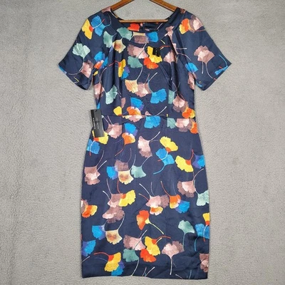 Vestido para mujer The Limited 8 alto azul marino multi floral satinado manga corta funda nuevo con etiquetas Foto 1 de 4