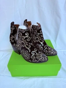 Botas Naughty Monkey negras y plateadas bordadas florales con cremallera al tobillo para mujer 8 - Imagen 1 de 5