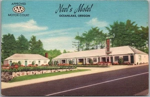 OCEANLAKE Lincoln City, Oregon Postcard NOEL'S MOTEL Highway 101 Roadside Linen - Picture 1 of 2