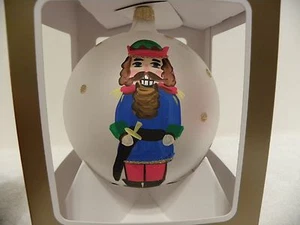 Schiaccianoci Palla Vetro Decorazione Natalizia Bocca Soffiata/Dipinta A Mano Italia Bianco - Foto 1 di 4