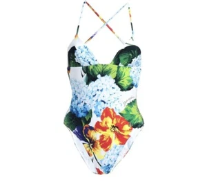 DOLCE & GABBANA blau grün Blumenmuster Bikini Bademode Beachwear Badeanzug 4IT UK12 L - Bild 1 von 9