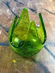 Vintage Viking Glass Epic Patio Lite Avocado Green 5" Crackle Candle Holder - Picture 1 of 13