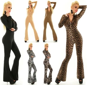 Damen langarm Overall Jumpsuit Hosenanzug mit Schlag Knopfleiste Raffung S/M M/L - Bild 1 von 54