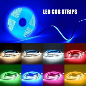 LED COB Strip Lights Seamless 12V/24V 5MM/8MM/10MM/12MM Wide Cabinet Shelf Light - Picture 1 of 28