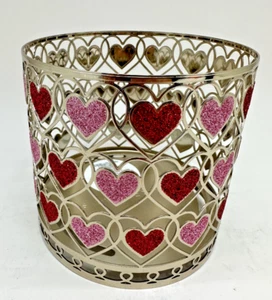 BATH & BODY WORKS VALENTINES GLITTER PINK & RED HEARTS 3 WICK CANDLE HOLDER NEW - Picture 1 of 10
