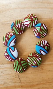 8 Green Blue Red White African Fabric 22mm Handcovered Button Jacket Craft Sew - Picture 1 of 3