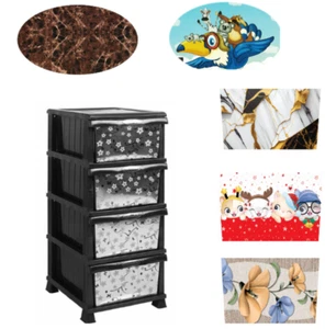 4 Tier Plastic Drawers Storage Unit Kids Bedroom Chest Tall Drawer Organiser - Picture 1 of 8
