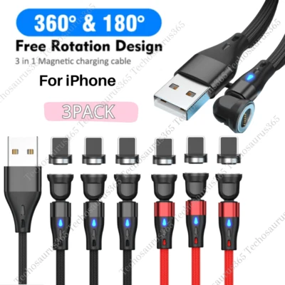 For iPhone 14 13 12 11 XR X 8 7 6 360° Magnetic USB Fast Charger Data Cable Cord - Image 1 of 4