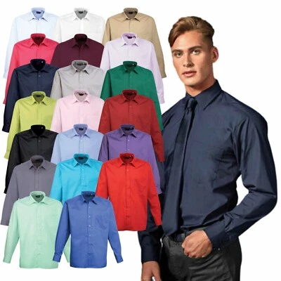 Premier Mens Long Sleeve Poplin Classic Work Shirt Stylish Uniform Formal Wear