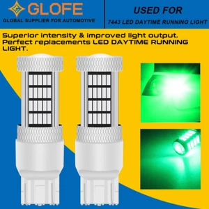 GLOFE 7440 7443 LED DRL Daytime Running Light Bulbs Green 92SMD Super Bright - Picture 1 of 7