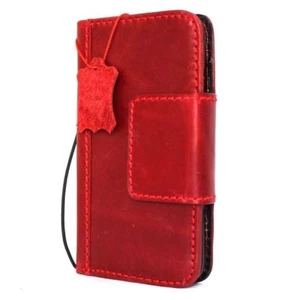 Genuine Natural Leather Case for Apple iPhone 8 Book Wallet Luxury Rubber Red - Picture 1 of 7