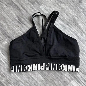 Pink Victorias Secret Ultimate Sports Bra Bralette Black Logo Lined Medium - Picture 1 of 7