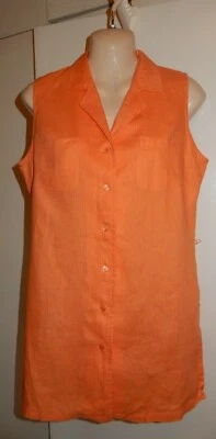 100% Pure Linen Sleeveless Shirt Size 12 Orange VGC Designer - Image 1 of 4