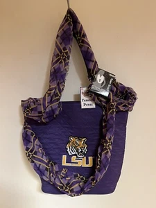 New LSU Bag / Purse Purple and Gold Quilted Fabric + New Scarf NWT - Picture 1 of 11