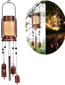 Solar Mason Jar Wind Chime Light Unique Hanging Wind Chimes for Outside - Picture 1 of 30