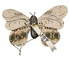 One Vintage Style Holiday Butterfly Ornament Sepia Tone Paper & Silver Glitter