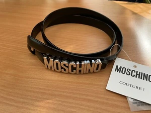 Moschino Womens Skinny Leather Belt Black Patent IT 40 (fits 28”-30”) New - Picture 1 of 6