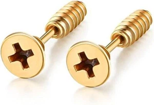Stainless Steel Womens Mens Screw Stud Earrings Pierced Tunnel 3 Pairs 3 Colors - Picture 1 of 4
