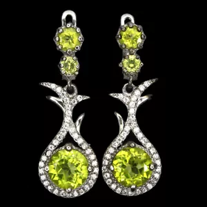 Unheated Round Green Peridot 7mm Simulated Cz 925 Sterling Silver Earrings - Picture 1 of 10