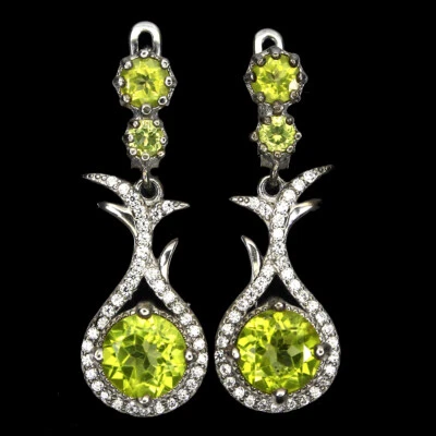 925 Sterling Silver Earrings Round Peridot 7mm Simulated Cz Gemstone Jewelry - Image 1 of 4