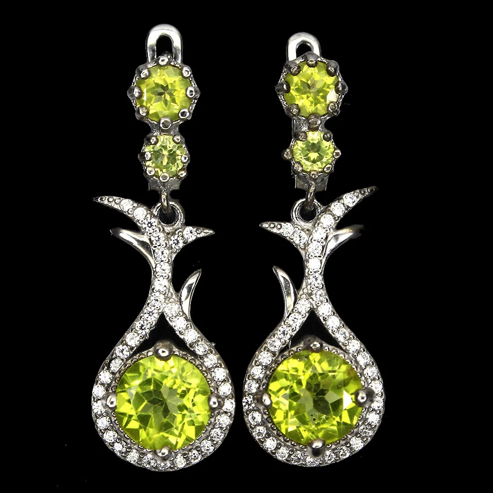 925 Sterling Silver Earrings Round Peridot 7mm Simulated Cz Gemstone Jewelry - Image 1 of 4