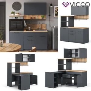 Singleküche Egbert Anthrazit Eiche 160 cm modern ausziehbarer Tisch Vicco - Bild 1 von 8