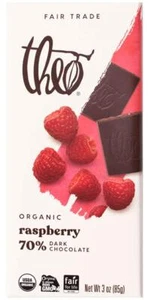 Theo Chocolate Dark Chocolate Bar 70 Percent Raspberry 3 Oz Pack Of 4 - Picture 1 of 4