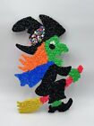 Melted Plastic Popcorn Halloween Witch On Broom Wall Décor Blue Scarf 18.5".  L4