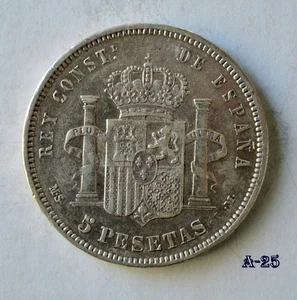 1883 Spain 5 Pesetas Silver BIG COIN (A-25) FREE SHIPPING - Bild 1 von 2