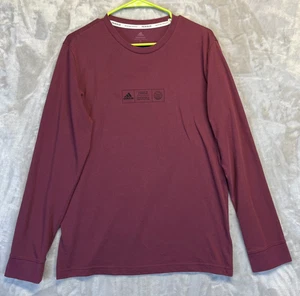 Adidas PrimeBlue Shirt Men's Small Burgundy Long Sleeve Graphic Tee Recycled RRR - Picture 1 of 11