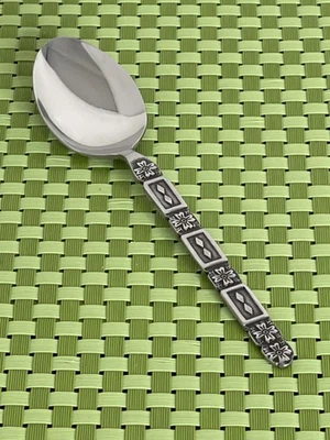 Lifetime LCU38 Stainless Teaspoon Black Textured Accent Japan Flatware - 6 1/4" - Image 1 of 4